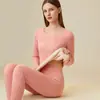 Ropa interior térmica de terciopelo para mujer, top básico sin costuras, traje de pantalones largos de seda espesada con forro polar para otoño e invierno