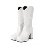 Botas de cuero de punta redonda hasta la mitad de la pantorrilla para otoño e invierno, con plataforma impermeable y tacón cuadrado, botas de tacón alto versátiles para mujer, botas Martin de talla grande para mujer de comercio exterior