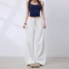 Jeans de Pierna Ancha Personalizados para Mujer, Color Naranja Infantil # Diseño de Botones y Pinzas Dobles, Corte Holgado, Adelgazantes, Modernos, Versátiles, Color Sólido, Pantalones Largos hasta el Suelo.