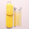 Estuche de Cuero Portátil Juego de Seis Piezas para Limpiar los Oídos Mango de Color Acero Inoxidable Set de Recogedores de Oídos Herramientas Domésticas para Limpiar los Oídos