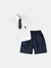 Conjunto de Dos Piezas de Ropa para Niños, Camisa de Manga Corta para Niños, Top para Niños, Camisa Delgada con Cuello, Conjunto de Pantalones Casuales, Envío Directo de una Pieza
