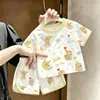 Conjunto de Camiseta de Manga Corta y Shorts de Verano para Niños y Niñas, Estilo Delgado Ropa de Casa para Bebés, Pijama Transpirable con Estampado de Dibujos Animados