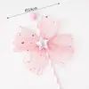 Varita de Hada con Lazo Decoración para Pastel Hermosa Insignia de Estrella de Cinco Puntas con Malla Tarjeta de Cumpleaños Decoración de Mesa de Postres