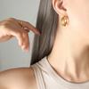 Pendientes elegantes de doble pieza en forma de U, estilo Hong Kong, estilo europeo y americano, chapados en acero de titanio y oro de 18 quilates, personalizados, para mujer F375