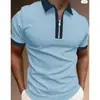 Ropa de Hombre Transfronteriza de Exportación Europea y Americana 2025 Camiseta Polo de Manga Corta con Cremallera Estampada en 3D para Hombre Color Puro Envío Gratis