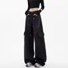 Calça Jeans de Trabalho Preta de Perna Larga Estilo Americano para Mulheres, Nova Versão Coreana Outono 2026, Design de Cintura Alta, Calça Reta Solta