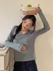 Camiseta de Manga Larga con Cuello Cisne y Cuello en U para Mujer, Otoño 2026, Top Suave y Adelgazante de Corte Ajustado, Camiseta Básica Juvenil para el Trabajo