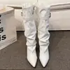 Antideslizantes Primavera Otoño Punta Fina Hebilla Metálica 2026 Suela Suave Botas de Tacón Grueso Moda Cuero Botas de Montar para Mujer Nuevas Americanas Europeas