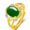 Anillo de esmeralda natural chapado en oro, regalo del Día de la Madre, joyería de moda europea y americana, anillo con incrustaciones de piedras preciosas.