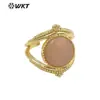 WT-R475 estilo europeu cor retrô pedra preciosa redonda design oco para meninas roupas lisas joia anel versátil