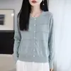Cárdigan, cuello redondo, ribeteado con encaje, nueva colección de otoño para mujer, abrigo de imitación de lana de alta calidad, corte holgado, suéter de punto con diseño calado