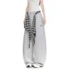 Calça feminina xadrez estilo americano em camadas com barra curva, estilo hip-hop street dance, perna larga, esportiva casual, comprimento no chão