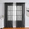 1 Pieza Cortina Visillo Floral Jacquard, Cortinas de Lujo Ligero para Sala de Estar, Decoración de Dormitorio, Cubierta para Ventana Saliente con Ojales para Barra