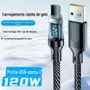 Cabo de dados duplo Tipo-C com display digital 120W carregamento super rápido para Apple 15/16 Huawei vivoppo cabo de carregamento rápido
