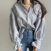 Camisa listrada estilo francês para mulheres, top versátil de manga comprida casual soltinho para outono, camisa da moda com design coreano