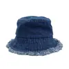 Sombrero de Pescador de Mezclilla Estilo Japonés para Mujer, Sombrero de Sol para Exteriores de Primavera y Otoño con Bordes Deshilachados, Versátil, Adelgazante del Rostro, Estilo Literario de Moda