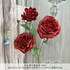 Lichia Rosa de Três Cabeças com Folhas, Buquê Falso Simulados, Flores de Casamento, Enfeites de Flores Artificiais de Seda de Alta Qualidade, Flores Decorativas para Sala de Estar