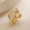 Anillo Abierto Geométrico de Circonio Chapado en Oro de 18K de Nicho de Lujo Ligero Australiano Antiguo Europeo y Americano para Mujer, Moda Retro, Versión Ancha, Nuevo Anillo