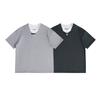 FEE Marca de Moda Original Hebilla de Cuero Retro Falso Dos Piezas Camiseta de Manga Corta para Hombre Verano Cuello Henley Camisa Base DX7058