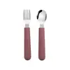 Set de Tenedor y Cuchara de Acero Inoxidable 316 con Mango Largo de 2 Piezas Tenedor y Cuchara de Entrenamiento para Comer Bebé Vajilla de Silicona para Niños Tenedor y Cuchara Integrados