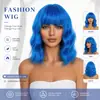 Perucas Europeias e Americanas para Comércio Exterior, Franja Reta, Cabelo Médio na Altura dos Ombros, Ondas Pequenas em Água, Aplique de Fibra Sintética Feito à Máquina