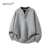 Suéter Japonés Falso Dos Piezas Patchwork Cuello Henley para Hombre Otoño Invierno Corte Limpio Holgado Cálido Tallas Grandes Tejido para Pareja