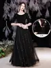 Traje de Performance Coral 2026 Novo Estilo Elegante e Emagrecedor Traje de Maestro Anfitrião da Reunião Anual Vestido Longo Vestido de Noite