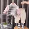Traje de otoño para niño pequeño 2024 nuevo estilo extranjero niño de un año bebé primavera y otoño corbata suéter tres piezas