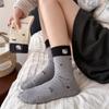 Calcetines de Lana y Cachemira para Mujer en Otoño e Invierno, Lindos Calcetines de Media Pantorrilla Bordados de Gato de Dibujos Animados con Lazos, Calcetines de Felpa Cálidos y que Mantienen la Temperatura