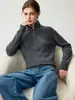 Suéter de Cashmere Puro Espesso Resistente para Mulheres com Gola Alta Meia Zíper Tricô Inverno Nova Chegada Camada Base Top Interno