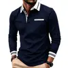 Nueva camisa polo de bloques de color para hombre, con diseño de bolsillo falso, tela suave y adecuada para usar al aire libre, casual y de negocios