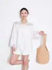 Nanyou Qualidade 2026 Primavera Novo Top Renda Vazado para Mulheres, Estilo Francês Solto Manga Lanterna Estilo Elegante Gentil Camisa