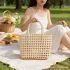 Cesta de Vegetais Tecida à Mão Estilo Coreano Vazada de Rattan Sintético Impermeável para Piquenique, Férias na Praia, Cesta de Banho, Bolsa