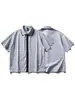 Nanxia Disguise 2026 Verano Nueva Camisa de Manga Corta con Parches de Doble Cuello para Hombre Camisa a Cuadros Retro Chaqueta Delgada