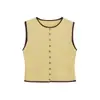 Top de Punto Calado Transfronterizo Europeo y Americano Popular Europeo y Americano Moda Casual Versátil Empalme Cuello Redondo Sin Mangas