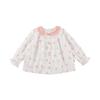 Camisa Manga Longa Color Block Estampada Total Qiu Duo Meng para Meninas Coleção Primavera e Outono 2026 Nova Camisa Fofa Infantil Top para Menina