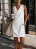 2026 Nuevo Verano Europeo y Americano Transfronterizo Estación Independiente de Amazon Vestido de Color Sólido para Mujer Ajustado sin Mangas con Cuello de Campana