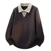 2026 Novo Suéter Pulôver Masculino de Malha Falsa Duas Peças Outono/Inverno com Gola Reversível, Tricô, Tamanho Grande, Camisa Básica Casual da Moda