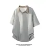 Camisa Casual Patchwork de Manga Curta Olo, Camiseta Solta, Xadrez Tendência Masculina Retrô Cool Manga Meia-Manga Resistente Verão Estilo Americano