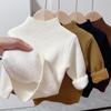 [en stock] Suéter de medio cuello alto para niños y niñas, camisa base de terciopelo de una pieza, camisa elástica para niños, nueva cálida para otoño e invierno
