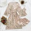 Roupão de Cetim Denilyn Moda Feminina Casual Estilo Luxo Leve Pijama Feminino Primavera e Verão Fino Estampado Roupa de Casa Robe