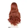 Peluca para mujer con flequillo, cabello largo y rizado de color marrón anaranjado, cabello sintético de 24 pulgadas, postizo de fibra sintética para un look elegante
