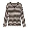 Tricô Gola V Estilo Retrô Americano para Meninas Descoladas, Camisa Básica Ajustada ao Corpo, Tricô Curto Casual Soltinho com Listras