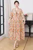 Vestido Retro de Algodón y Seda con Cuello Redondo para Mujer Tallas Grandes, Vestido Largo Holgado Adelgazante, Vestido Estampado Estilo Vacaciones, Venta al por Menor Transfronteriza
