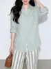 Camisa Blanca de Lino de Cuello en V de Alta Gama Francesa para Mujer Verano Delgada Holgada Estilo Old Money Camisa de Algodón Lino Top Protector Solar