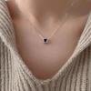 Collar Cuadrado de Amor de Plata de Ley 925 con Goteo de Aceite Negro para Mujer Diseño Nicho Simple Ins Cadena Clavicular Dulce en Forma de Corazón