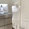 Colete Branco, Off-White, Vestuário Ye Hong, Estilo Canelado, Tecido Canelado, Malha de Algodão, Fábrica de Origem, com Etiquetas e Etiquetas de Gola