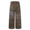 Jeans para Hombre Jiayiku 2025 Nuevo Estilo High Street Americano Estilo Wasteland Lavado Pesado Salpicaduras de Tinta Pantalones Anchos Sueltos