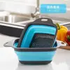 Suministro en Stock Cesta de Drenaje Cuadrada Lavabo Plegable de Silicona para Lavar Verduras Frutas Cesta Filtro de Agua para Picnic al Aire Libre Juego de Dos Piezas