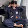 Pijama térmico para niños de otoño e invierno, forrado de forro polar, cálido conjunto de ropa de estar de manga larga con estampado de dibujos animados para niños